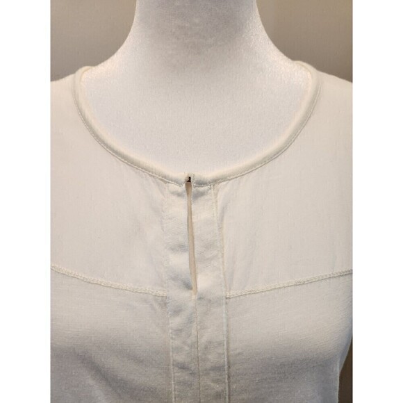 lauren ralph lauren tops Ivory Mixed Media sz m short sleeve euc keyhole front - Picture 2 of 6